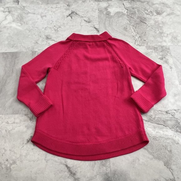 Talbots Bright Hot Pink Sweater Turtleneck Size Large L 100% Cotton - Picture 3 of 6
